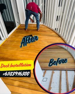 Wodden Deck installation/ Outdoor Timber deck installation /deck varnish / deck repair / deck damage repair / deck sanding varnish / BCA registered company 🇸🇬