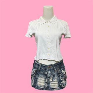 (ptp 17.5inch) brandy melville white eyelet collared top