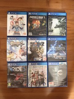 ($14 each) PS4 game  Tales of Zestiria / Minecraft / The last guardian / Warriors Orochi 4 / Dragonball xenoverse 2 / Star Wars battlefield / Ride 3 / Assassin’s creed chronicles  / Dishonored 2