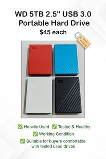 WD 5TB 2.5" USB 3.0 Portable Hard Drive (HDD) | External Hdd | Portable USB 3.0 HDD - Heavily Used