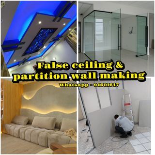 Drywall Partition & Fasle ceiling making/ partition wall/ glass door making/commercial glass door/living room & bedroom flase ceiling / glass panel installation /office glass partition false wall installation/ box up/ room making/ door installation