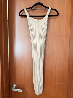 Ribbed Knit Midi Dress - Beige