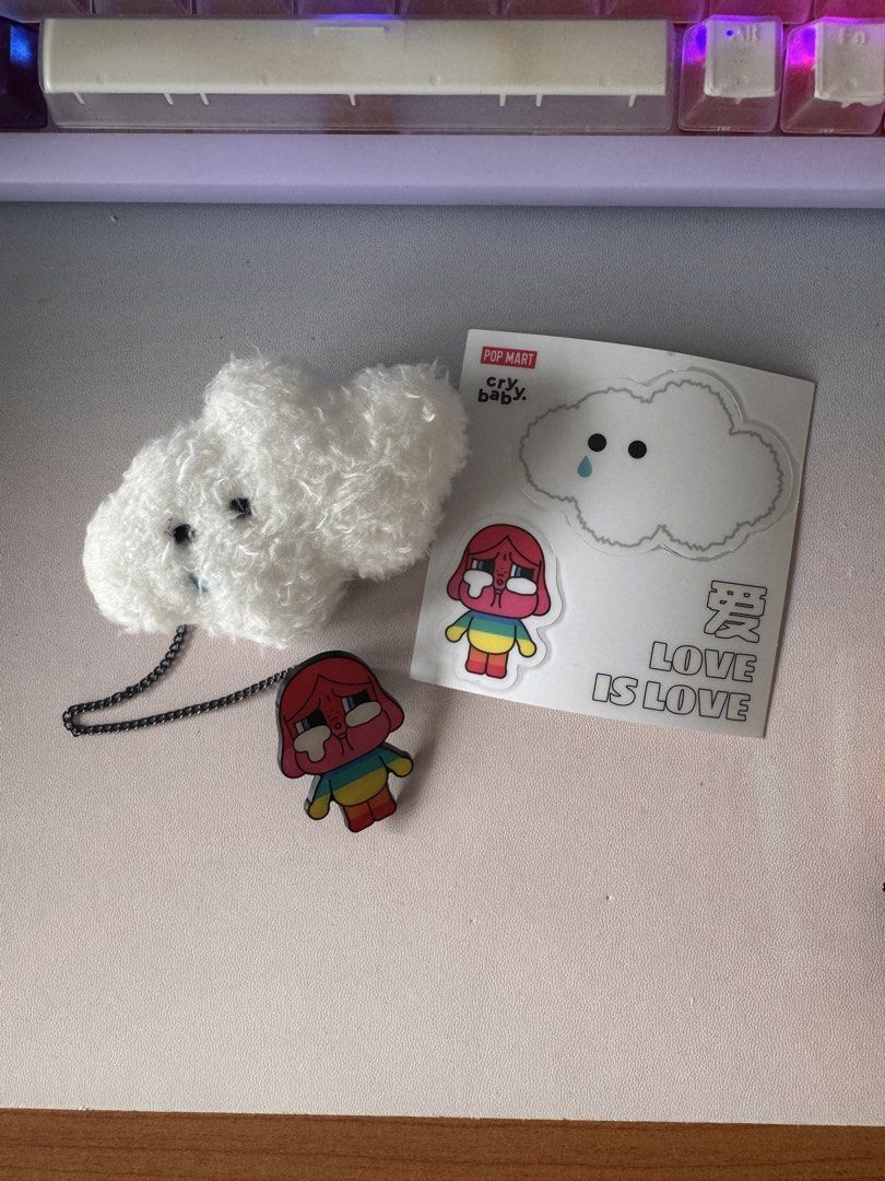 Pop Mart Crybaby Keychain Set (Category: Designer & Blind Box Toys) located in Singapore. Submitted by xyjess (Listing ID 1436496007, Image 3). Description: Selling all 3 together. As want to clear stock due to house moving. Free normal mail. - Pop Mart Crybaby keychain set - Each keychain comes with a matching sticker - Add a touch of cuteness to your bags!.