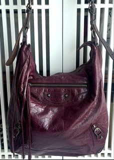 Authentic Balenciaga City Messenger Bag in Burgundy