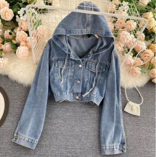 IN YOUR HOOD DENIM JACKET DARK WASHED CROPPED DENIM HOODIE JACKET DENIM JACKET