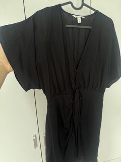 H&M Black Wrap Front Tie Waist Dress