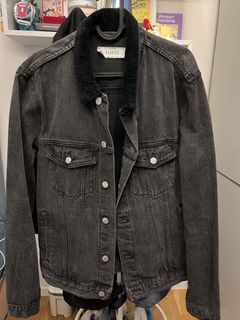 Classic Grey Denim Jacket with Corduroy Collar