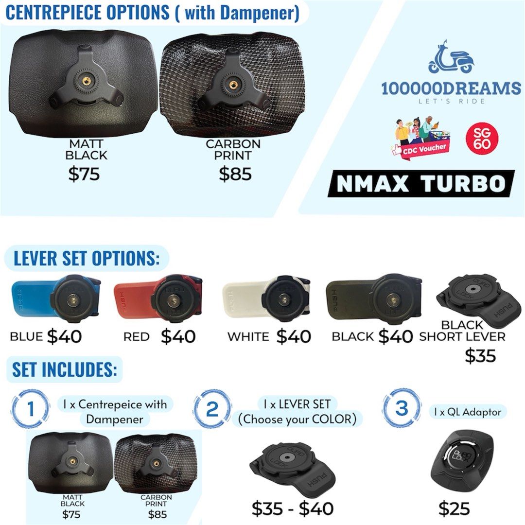 (CDC VOUCHER ✅) QUADLOCK - XMAX V1 V2 V3 2025 NMAX V2 TURBO HANDPHONE MOUNT FOR MOTORCYCLE BICYCLE Yamaha XMAX V1/V2, NMAX V2, R15, XSR, Honda CB400, CBR, ADV, XADV, SYM and more. (Category: Motorcycle Accessories) located in Singapore. Submitted by 100000dreams (Listing ID 1366486279, Image 2). Description: ✅ 100% Authentic QuadLock | With Official Warranty ✨ Don't settle for fakes — all our QuadLock products are guaranteed authentic and come wi
