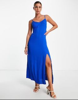 Sz Uk 6 ASOS electric cobalt blue strappy side slit maxi dress