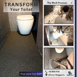 Slip-proof Toilet Flooring (Pebbles / Sand) | Stone Finish | Natural Stone Epoxy | Epoxy Flooring, HDB BTO Condo Toilet Makeover | Toilet Renovation Overlay on Tiles | Waterproof Antislip | Safe Floor for Elderly | No Groutlines | No Hacking