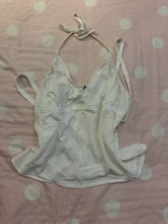 White Halter Neck Lace Trim Cami Top y2k