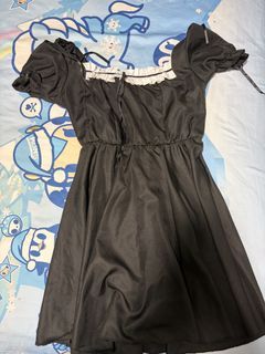 Lolita Jirai Kei Subcul Cosplay Milkmaid Maid Black Puff Sleeve Square Neck Dress