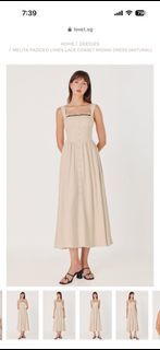 Lovet Melita Padded Linen Lace Corset Midi Dress Natural