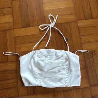 TSS the style soirée riley ruche halter top in white