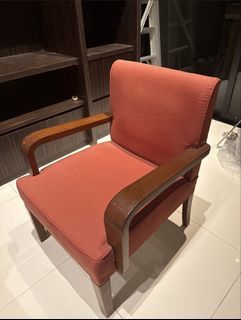 Retro Vintage Wooden Armchair with Orange Upholstery