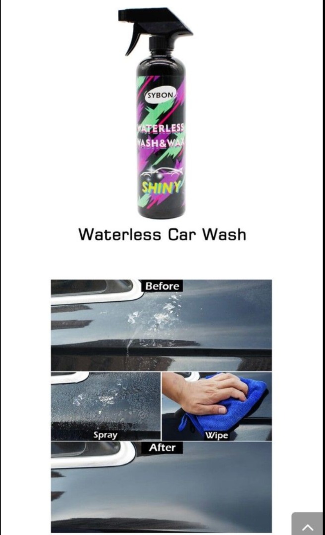 SYBON Waterless Car Wash & Wax Shiny Spray (Category: Cleaning & Detailing Products) located in Singapore. Submitted by s3nthil (Listing ID 1444738427, Image 1). Description: - Brand new - 500ML - 150 in stock - Bulk discount available - Waterless wash + ceramic coating bundle @ $12 (U.P. $14) Harnessing advanced polymer chemistry, our Waterless Car Wash leaves behind a glossy, synthetic wax barrier that stands the test of time. Revel in weeks of