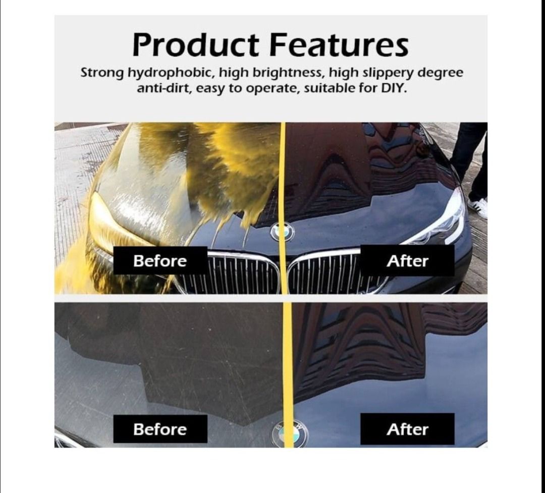 SYBON Waterless Car Wash & Wax Shiny Spray (Category: Cleaning & Detailing Products) located in Singapore. Submitted by s3nthil (Listing ID 1444738427, Image 2). Description: - Brand new - 500ML - 150 in stock - Bulk discount available - Waterless wash + ceramic coating bundle @ $12 (U.P. $14) Harnessing advanced polymer chemistry, our Waterless Car Wash leaves behind a glossy, synthetic wax barrier that stands the test of time. Revel in weeks of