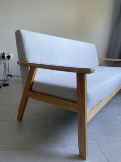 Light Grey Fabric Sofa with Wooden Frame