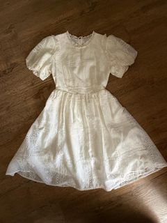 White Broderie Anglaise Puff Sleeve Midi Dress