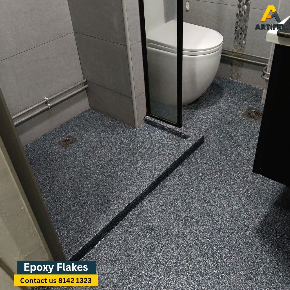 Flakes epoxy |Toilet flooring overlay | Toilet restoration | Toilet tiles epoxy flakes | Overlay | Bathroom remodeling | Anti slip floor | Fast installation | Durable coating | HDB BTO CONDO toilet renovation | No hacking (Category: Toilet Renovation) located in Singapore. Submitted by artifex_sg (Listing ID 1445080305, Image 1). Description: Tired of cracked tiles and slippery floors? Upgrade to Epoxy Flooring — the perfect mix of beauty and dur