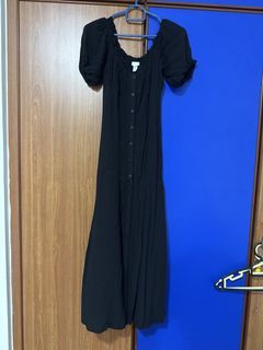 H&M Black Puff Sleeve Button Maxi Dress