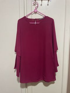 POPLOOK Magenta Bell Sleeve Blouse Size M
