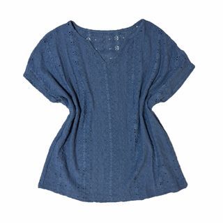 Vintage Blue Lace V-Neck Blouse