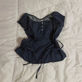 nude the label Navy Blue Polka Dot Top