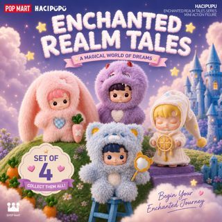 (4 pc Set) Hacipupu Enchanted Realm Tales Series Mini Action Figures - Carrot Guardian + Mood Monster + Whimsical Inventor + Cloud Dream Catcher