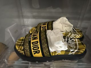 Christian Dior Slides Yellow Plaid