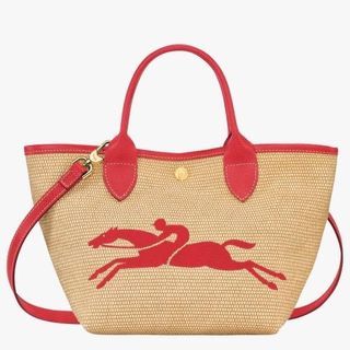Longchamp Raffia Le Panier Straw Tote Bag - S - Red