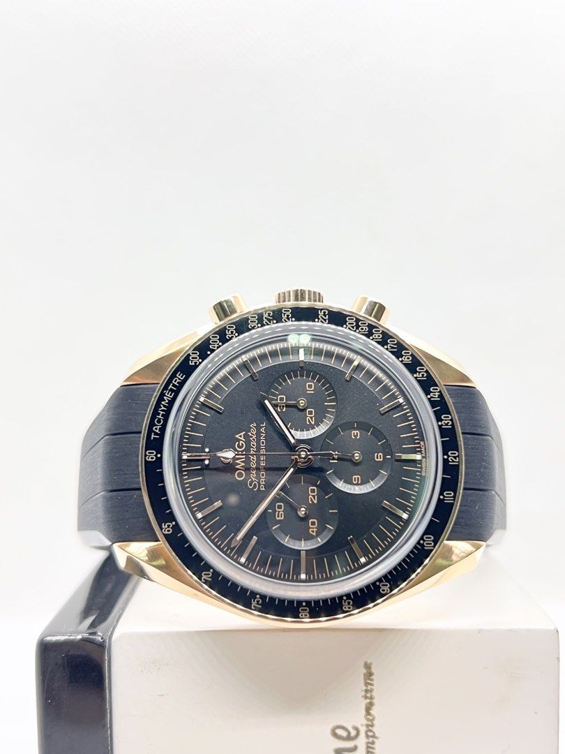 Pre Owned Omega Speedmaster Moonwatch "Sedna Gold" 310.63.42.50.01.001 Black Dial Winding Rose Gold Casing Rubber ( Mar 22 ) (Category: Watches) located in Singapore. Submitted by brightime (Listing ID 1442464487, Image 1). Description: Pre Owned Omega Speedmaster Moonwatch “Sedna Gold” 310.63.42.50.01.001 Black Dial Winding Rose Gold Casing Rubber ( Mar 22 ) ** Pre-Owned ** ** Unpolished Set, Mint Condition ** Model : 310.63.42.50.01.001 Also kn