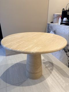 Travertine Round Dining Table Set