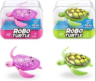 Robo Alive Robo Fish Robotic Swimming Turtle (Green + Pink) by ZURU Water Activated, Comes with Batteries, Amazon Exclusive (2 Pack) - [Green + Pink] []