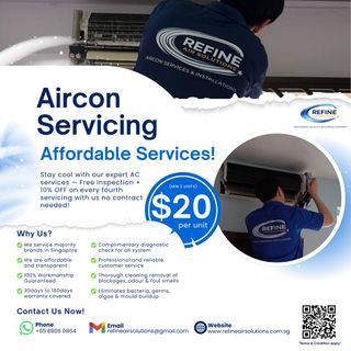 Affordable Aircon Service, Aircon Servicing, General Servicing, Installation, Chemical Wash, Chemical Overhaul, Gas Top Up, Flushing, CU Washing, Aircon Repair, Aircon Troubleshooting, Aircon Leaking, Aircon Not Cold, Aircon Smelly. $20 per unit! (min 2)
