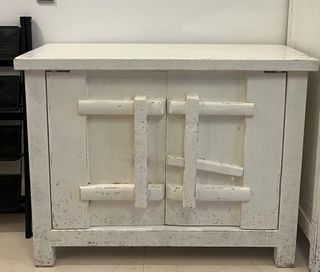 Vintage Chinese Sideboard | Whitewashed Console Cabinet | Japandi Wabi-Sabi Storage Cabinet