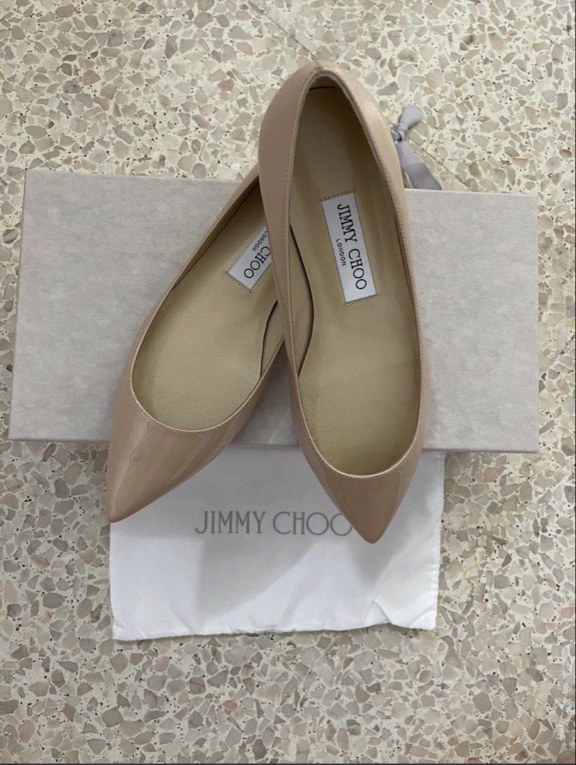 Jimmy Choo Aline Powder Pink Eu37 (Category: Flats) located in Singapore. Submitted by th_99 (Listing ID 1448724446, Image 3). Description: - Original Price at $490++ - Authentic Jimmy Choo flats - Patent leather in nude/beige - Pointed toe design - Size: EU 37 - Includes original box, dust bag, and authenticity cards - Perfect for any occasion, dress up or down.
