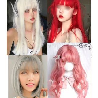 Coloured Wigs with Bangs Fringe different Colours White Light Pink Red Grey Gray Wig  Douyin Styles For Daily Dress-Up Subculture Lolita Fashion Cosplay
