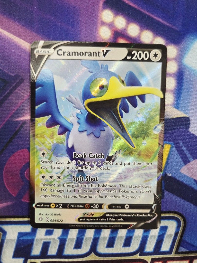 Cramorant V Pokemon Card (Category: Raw Cards) located in Singapore. Submitted by cottoncandy.owl (Listing ID 1449071270, Image 1). Description: $2. Sleeved upon pull. Can nego for fast deal or purchase with my other listings. Mail +$2..