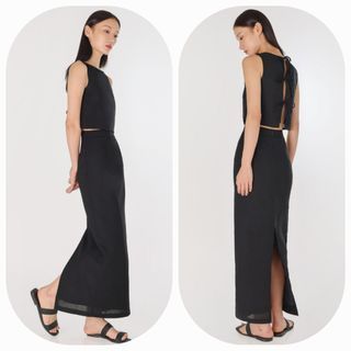 Lovet NAYLA LINEN BACK SLIT SKIRT - petite