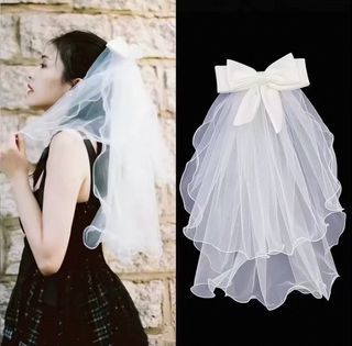 White Bridal Veil with Cute Bow