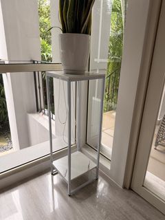 White Metal Plant Stand with Marble Effect Shelves