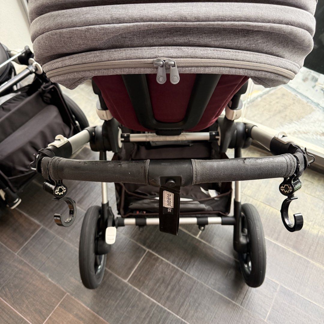 Bugaboo Melange Grey on Dark Cherry Red Fox 1 Stroller Pram with Rain Cover & Bassinet not Graco Peg Perego UPPAbaby Nuna Baby Jogger Joolz Cybex Silver Cross Chicco Britax Doona Strokke Thule Evenflo ErgoBaby Hamilton Joie Maxi Cosi GB Babyzen Orbit (Category: Strollers) located in Singapore. Submitted by ExcelAuto (Listing ID 1449348612, Image 10). Description: Comes with: - Bassinet Set with additional Cherry Red inner sheet to inter-change - 