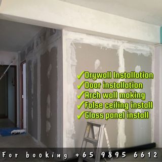 Drywall partition/partition wall installation/false ceiling install/rewiring/box up/L box up/plastering/ceiling plastering/office wall partition/soundproof wall/rockwool install/arch wall install/painting service/partition wall hacking/brickwall hack