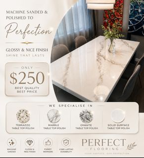 Scratch, dents,stain remove|Flakes epoxy, paint service|Solid surface top polish|Counter top polish|Kitchen table top polish| Terrazzo, marble, granite buffing polish|Marble table polish|Marble & parquet floor polishing|Kitchen top polish|Sanding machine