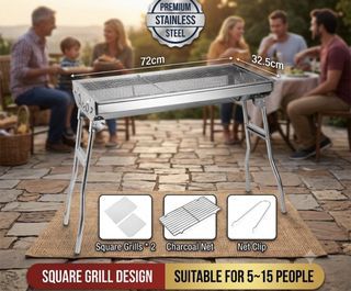[Brand New] Premium Stainless Steel Folding Charcoal BBQ Grill Set