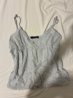 Brandy Melville Light Blue Eyelet tie Top