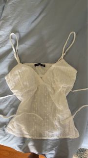 Brandy Melville White Eyelet Crop Top with Tie Back
