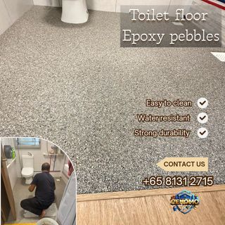 HDB CONDO BTO | Premium epoxy pebbles floor| Durable floor | Waterproof epoxy | No grout lines | Anti slip floor | Toilet floor pebbles epoxy | Flakes | Pebble wash | Outdoor flooring | Patio, deck, terrace pebbles | Fast installation| Overlay on tiles