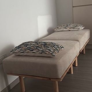 HipVan Nara Ottoman - Grey Solid Rubber Wood Frame